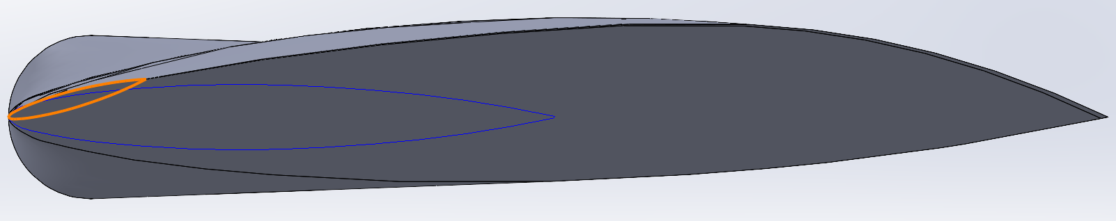 Low taper blade at 16° tip twist